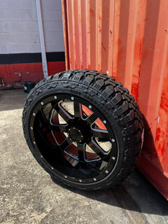 22x12 8x170 Gear Big Block 726MB Milled wheels and 33x12.50 Centennial MT tires